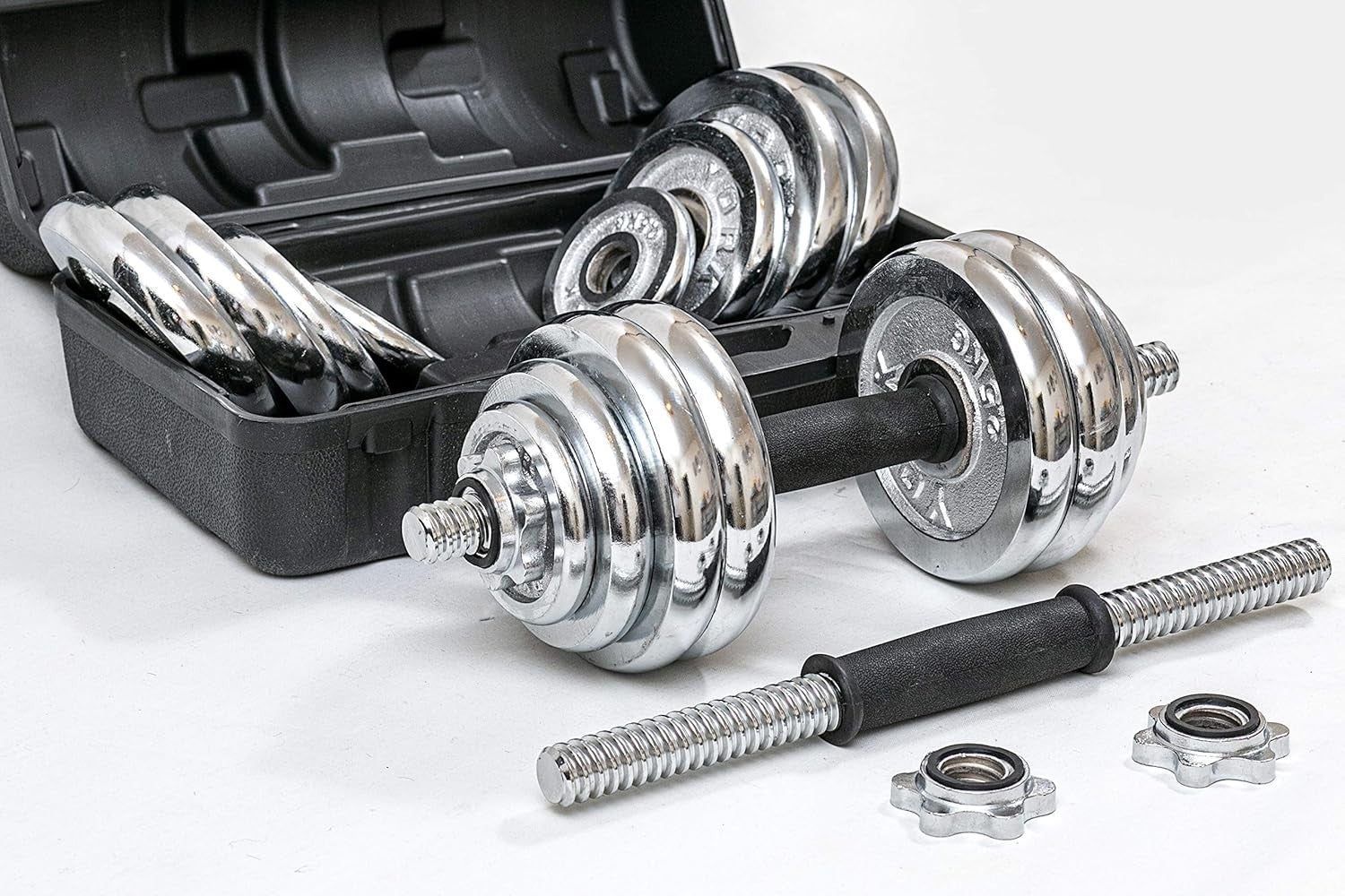 30KG Adjustable Chrome Dumbbell Set Spinlock Hand Weights Case Home Gym