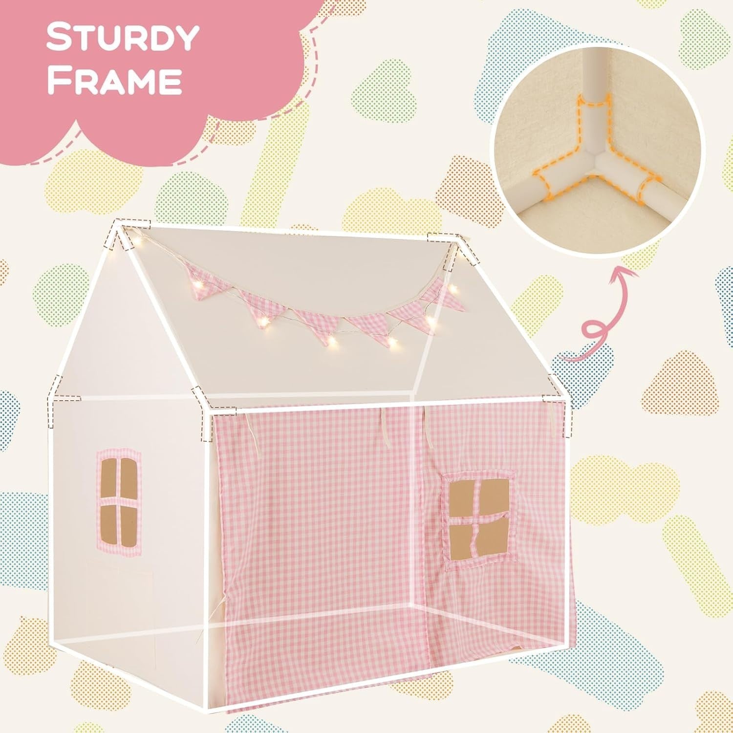 Pink Kids Castle Play Tent with Mat Star Lights Fairy Indoor House