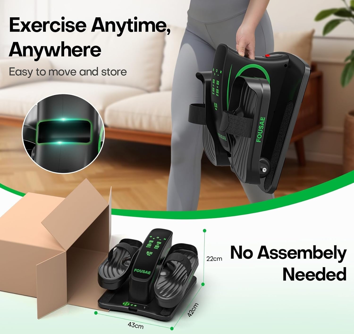 Under Desk Electric Elliptical Leg Exerciser Quiet Remote 15 Speed