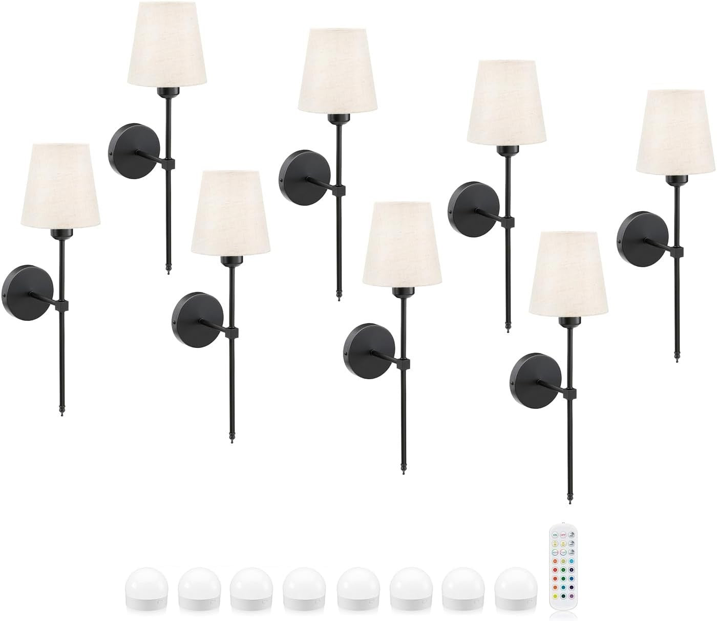 Wireless Wall Lights Set of 8 | Remote LED, Rechargeable, No Wiring Needed