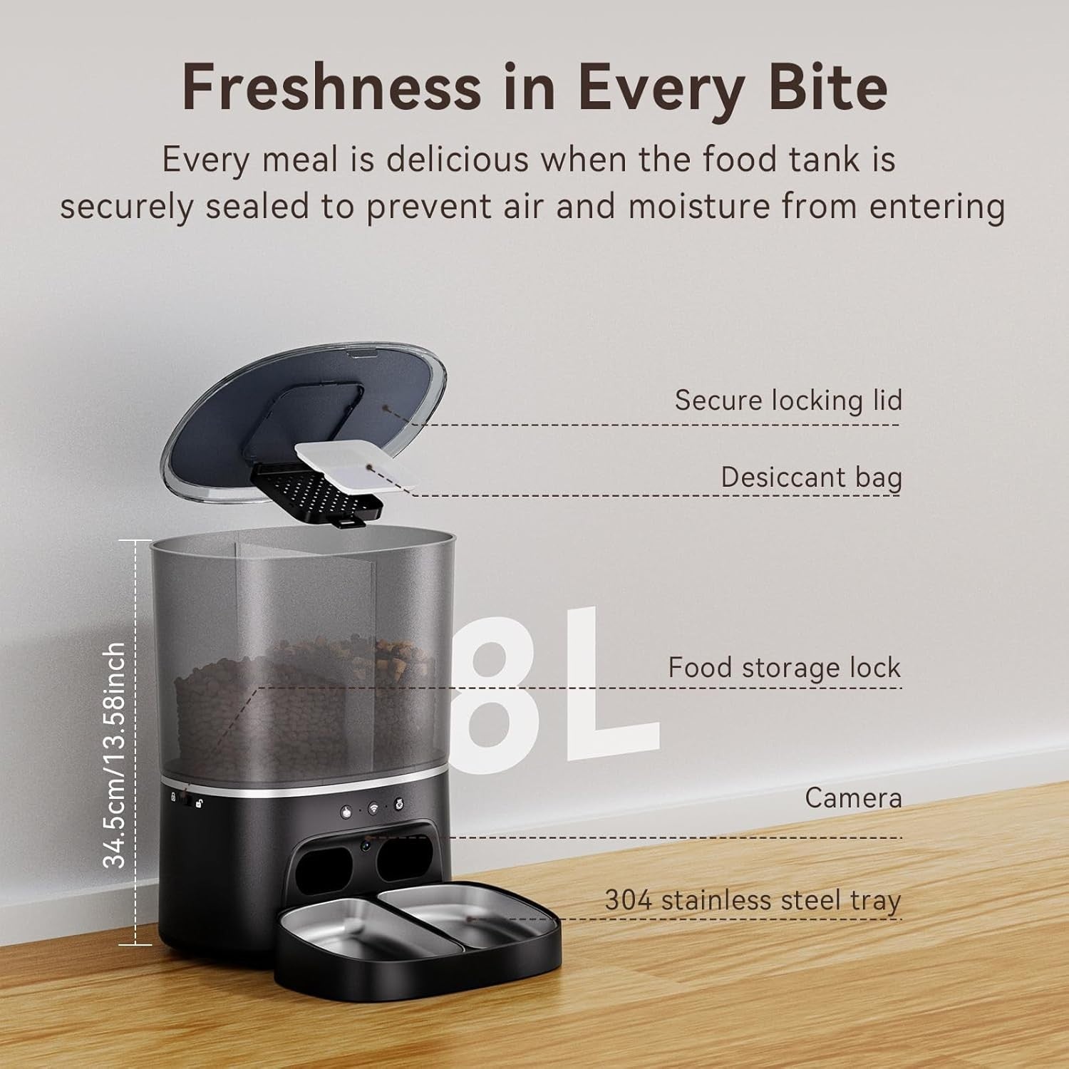 WiFi Pet Feeder with Camera 8L Dual Bowl HD Monitor Auto Food Dispenser