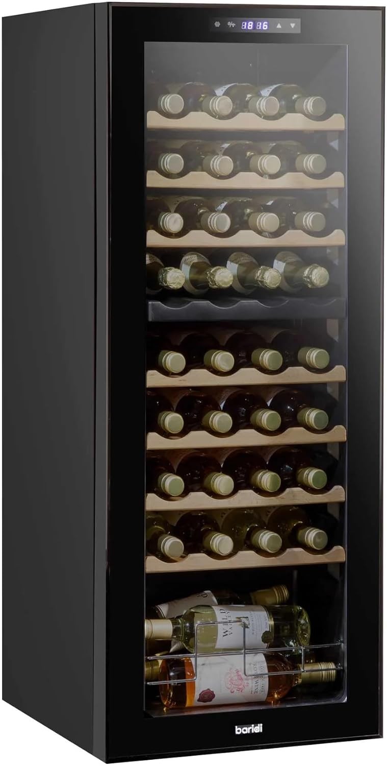 36 Bottle Dual Zone Wine Cooler Fridge Touch Screen LED Glass Door Black
