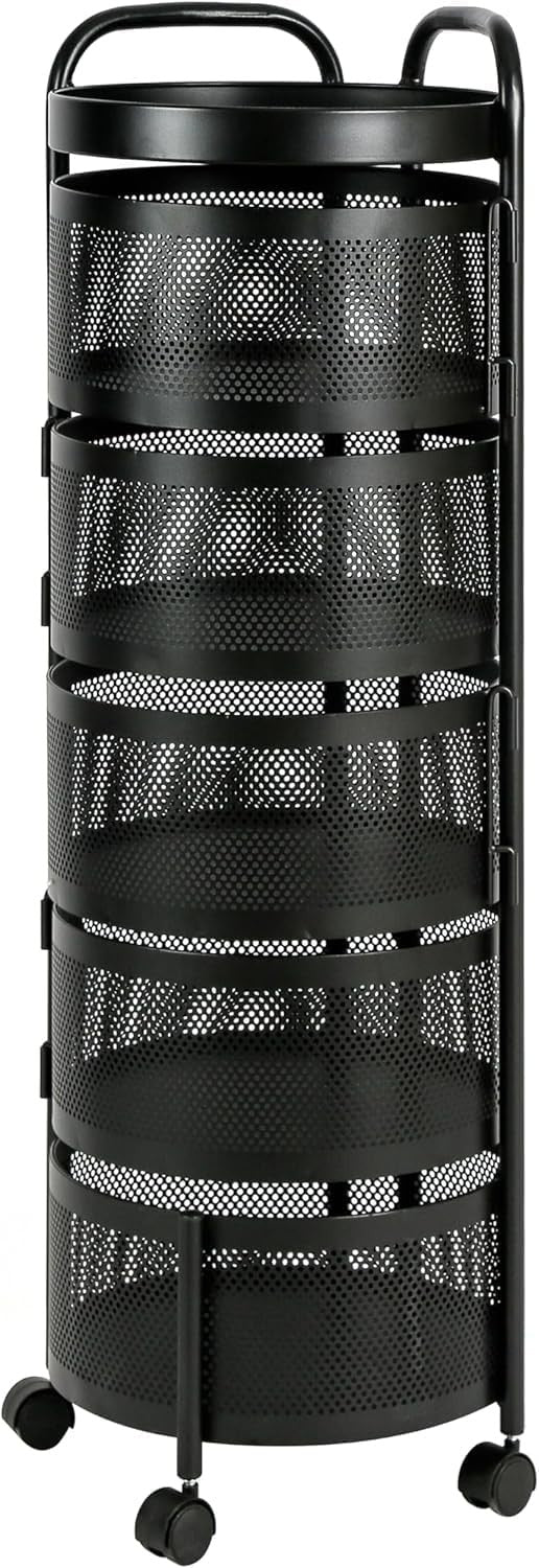 5 Tier Rotating Storage Trolley Round Cart with Wheels Kitchen Bathroom