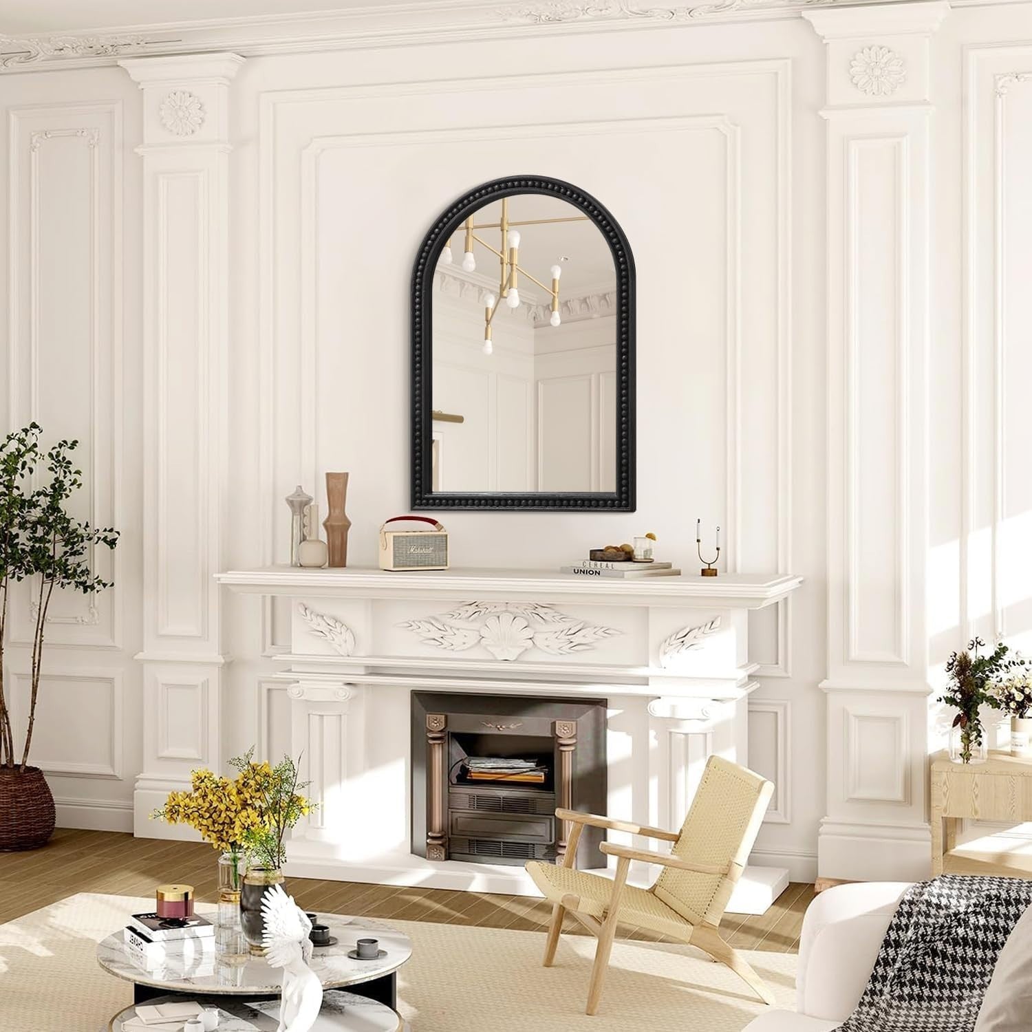 Black Arch Wall Mirror 75x50cm Bathroom Vanity Over Sink Wood Frame