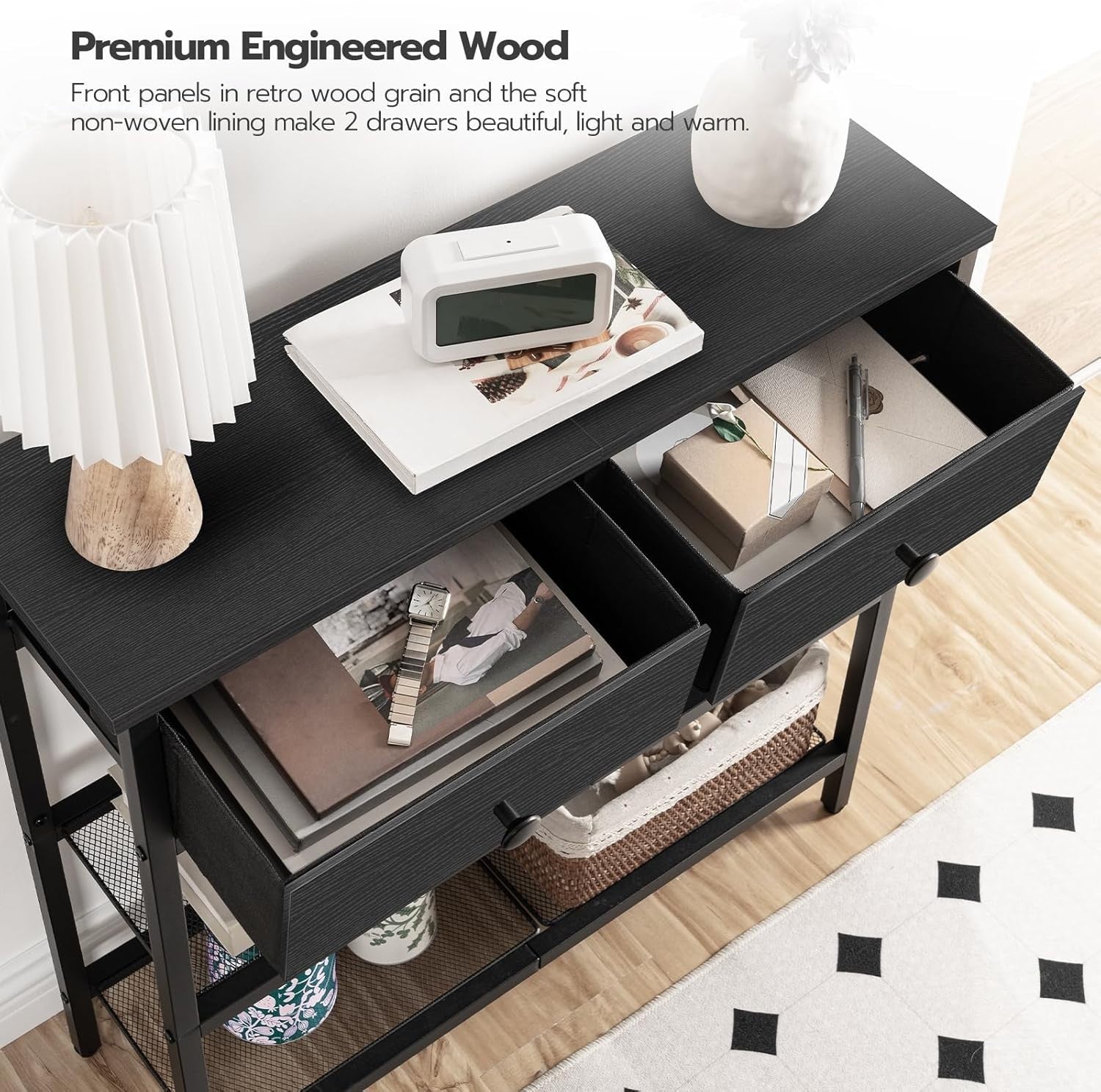 Slim Console Table with 2 Drawers, Storage Shelves, Compact Hallway & Living Roo