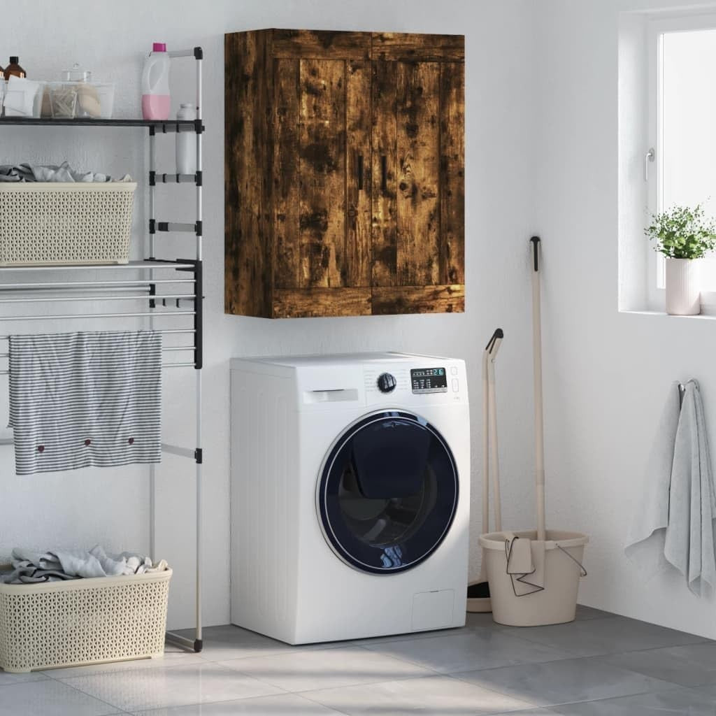 Wall Mounted Smoked Oak Cabinet with 3 Compartments - Space Saving