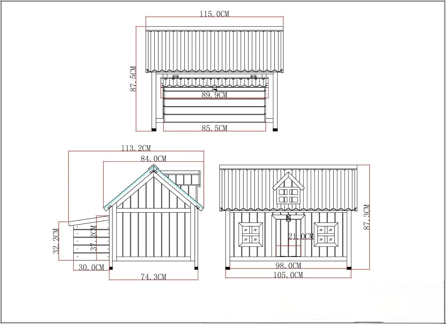 Large Wooden Chicken Coop 115cm ECO Roof Hen House 7 Birds