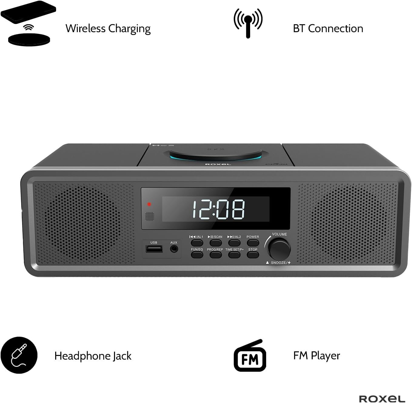 Compact Mini HiFi CD Player Bluetooth FM USB Wireless Charging 30W