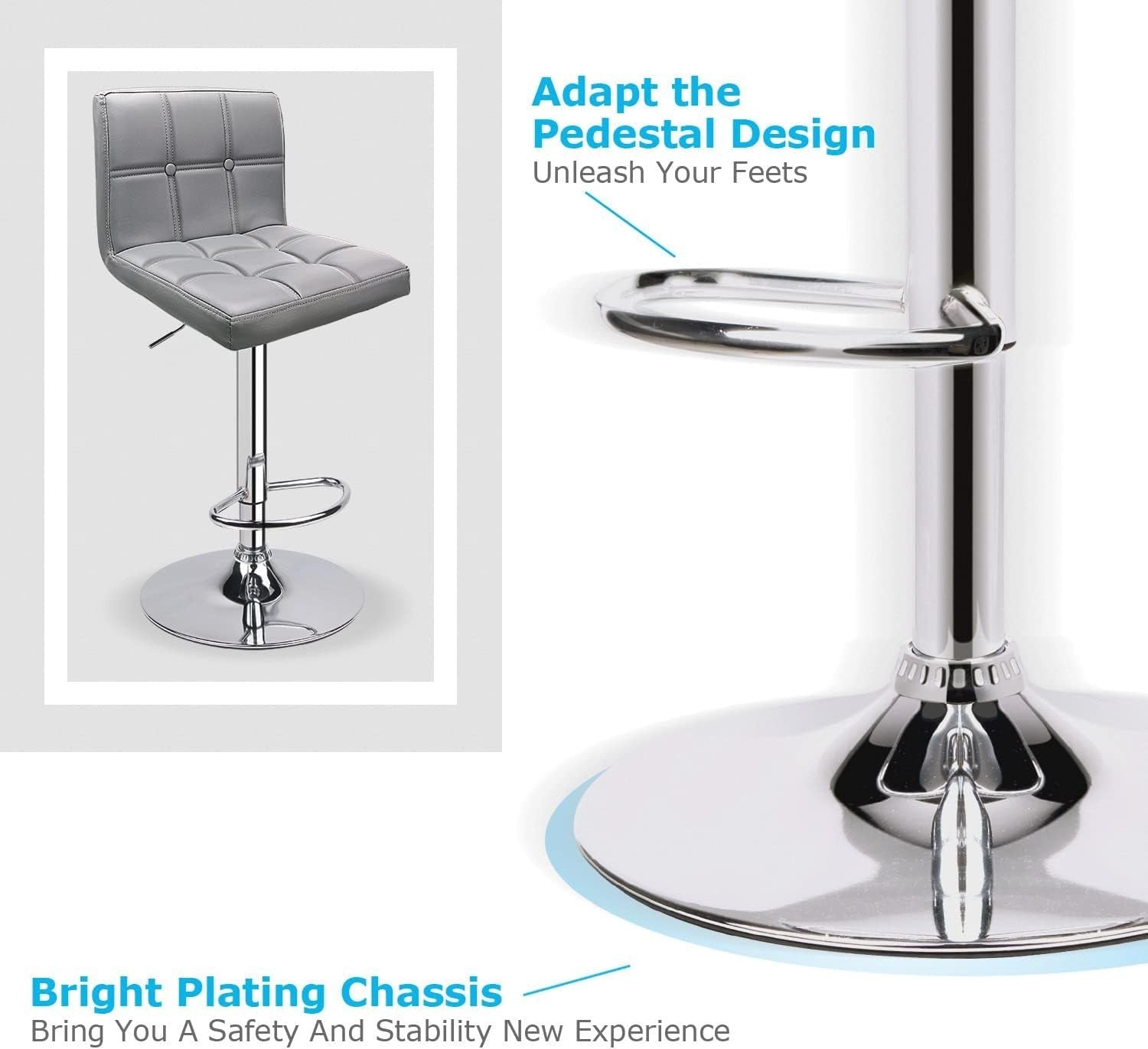 Adjustable PU Leather Bar Stools Set of 2 | Swivel Modern Counter Chairs