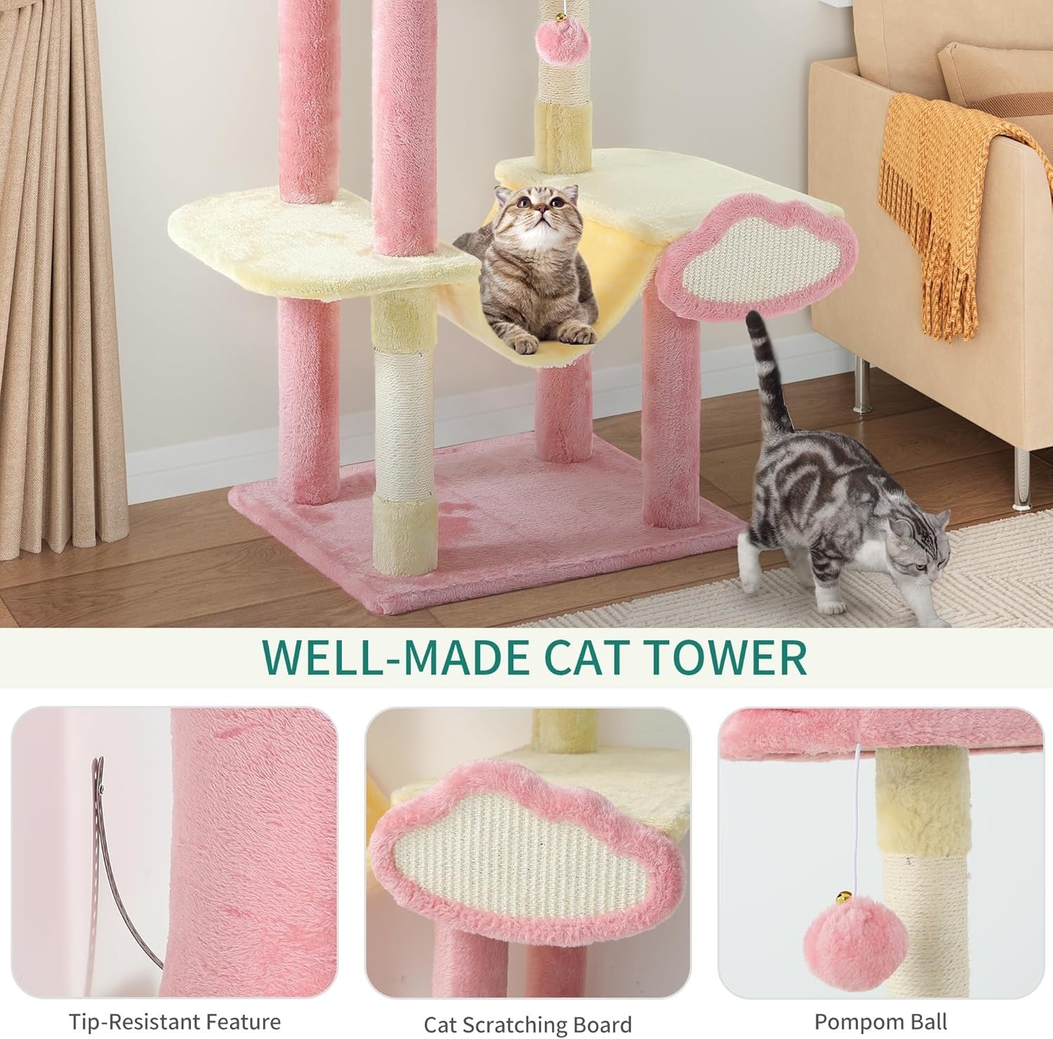 Luxury Cat Tree Tower 142cm Scratching Post Condo Hammock Space Saving