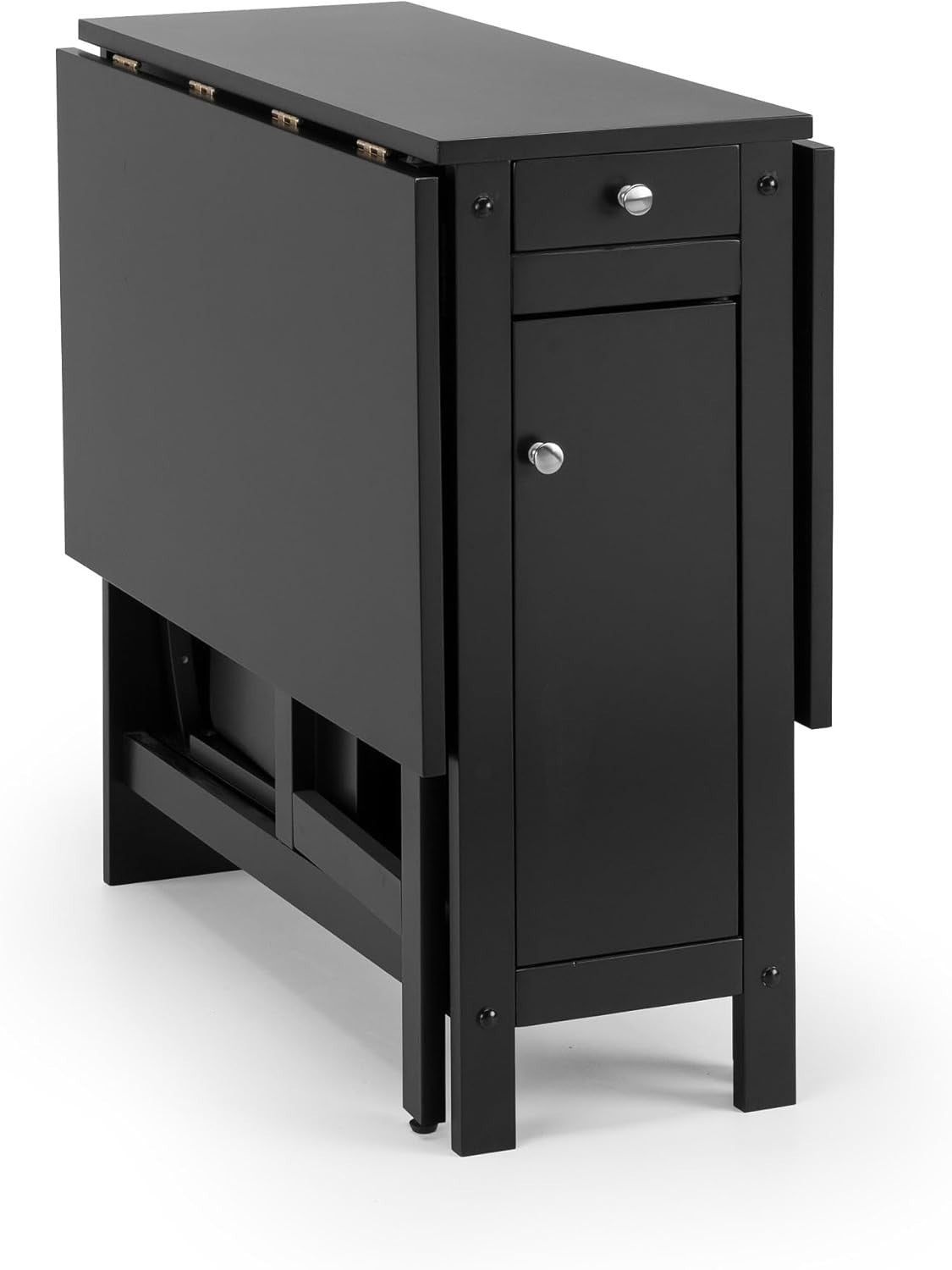Compact Dining Table Set with Storage Drawer Foldable Chairs Black