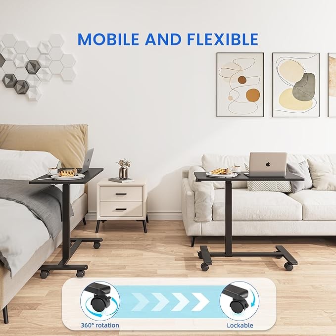 Overbed Laptop Table C Shaped Height Adjustable on Wheels 80x40cm Black
