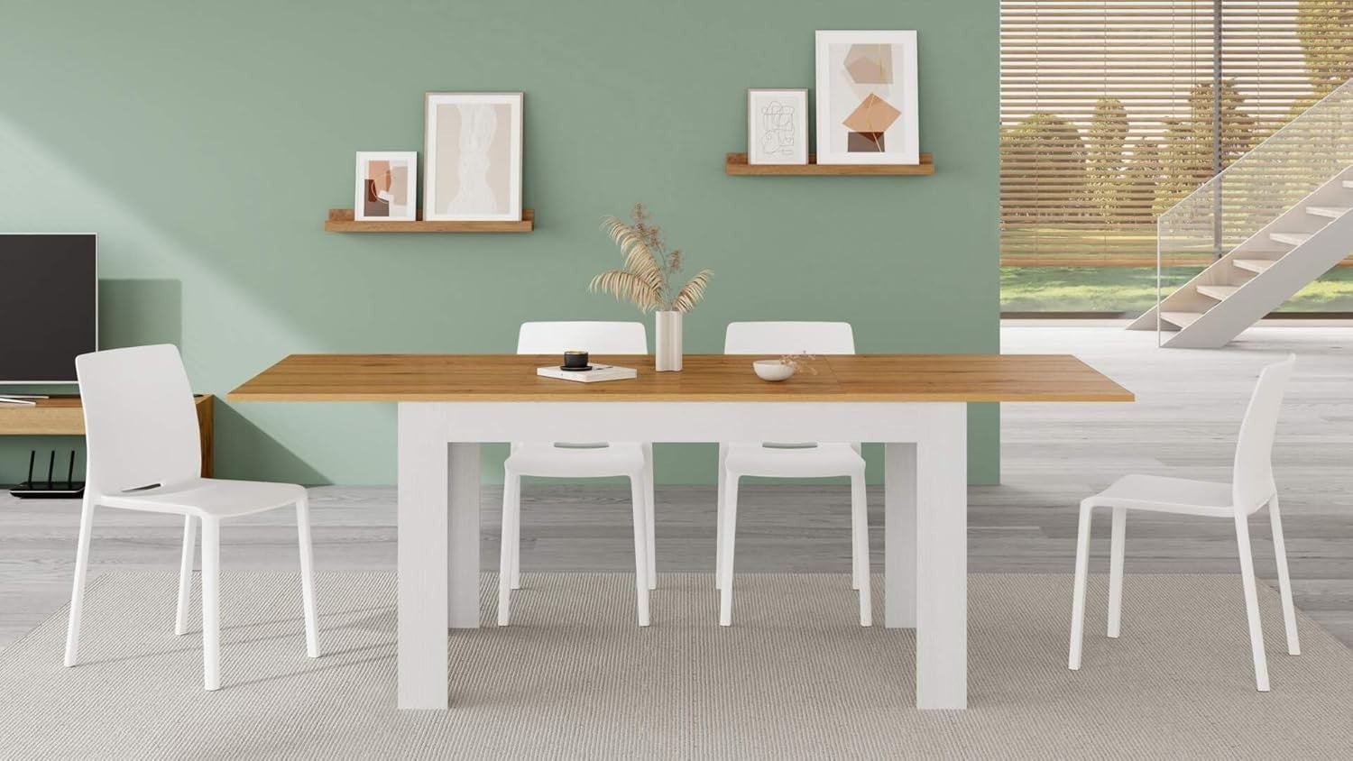 Extendable Rustic Oak Dining Table 140-220cm Modern Space-Saving Wood