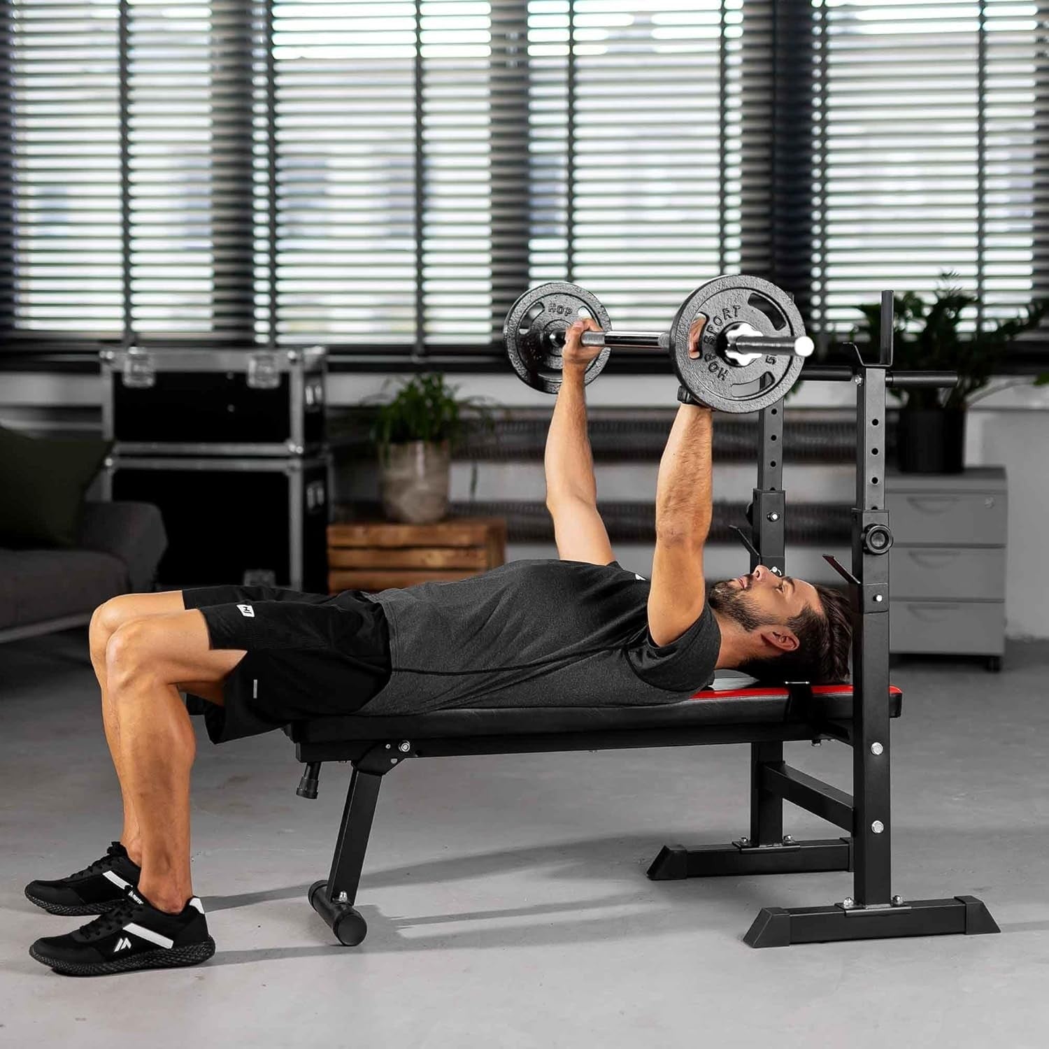 Foldable Weight Bench With Barbell Rack Dip Station 250kg Home Gym