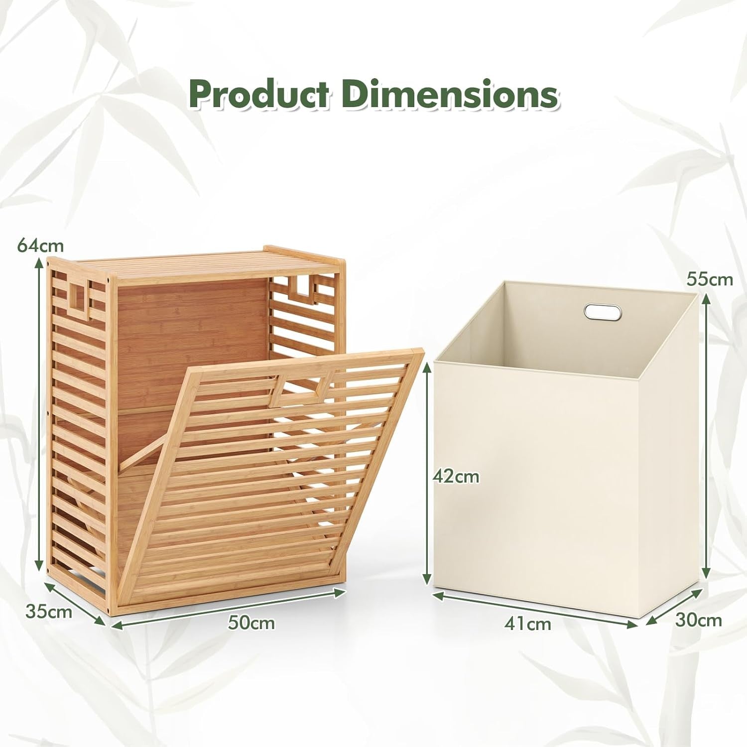 Bamboo Laundry Basket Cabinet Tilt Out Hamper with Liner Bag Natural