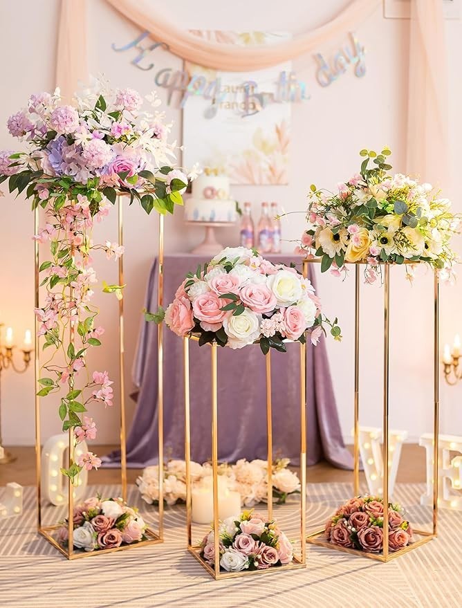 3 Pcs Gold Metal Flower Stands Set 60/80/100cm Wedding Party Display Columns