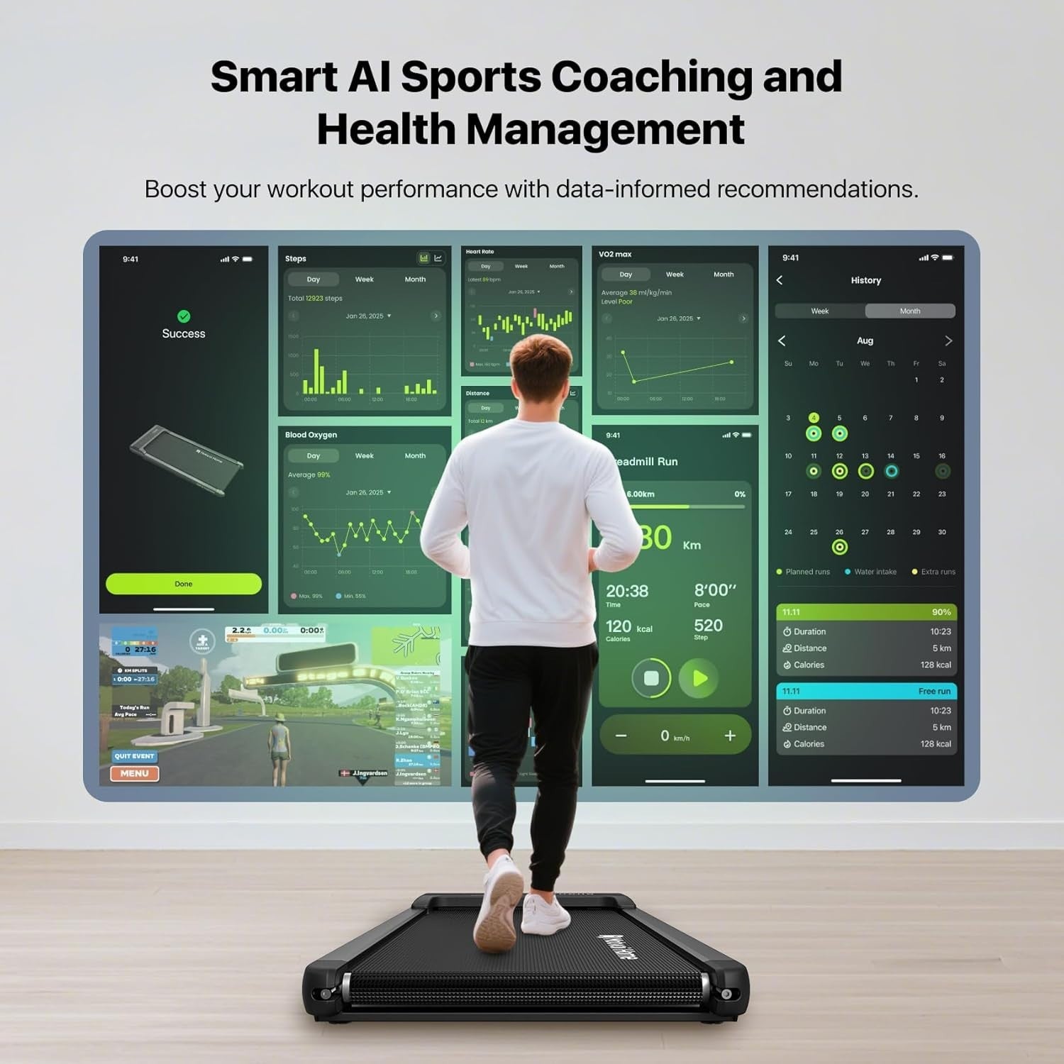 Compact Under Desk Treadmill 6KM/H AI Coaching LED Display Home Office