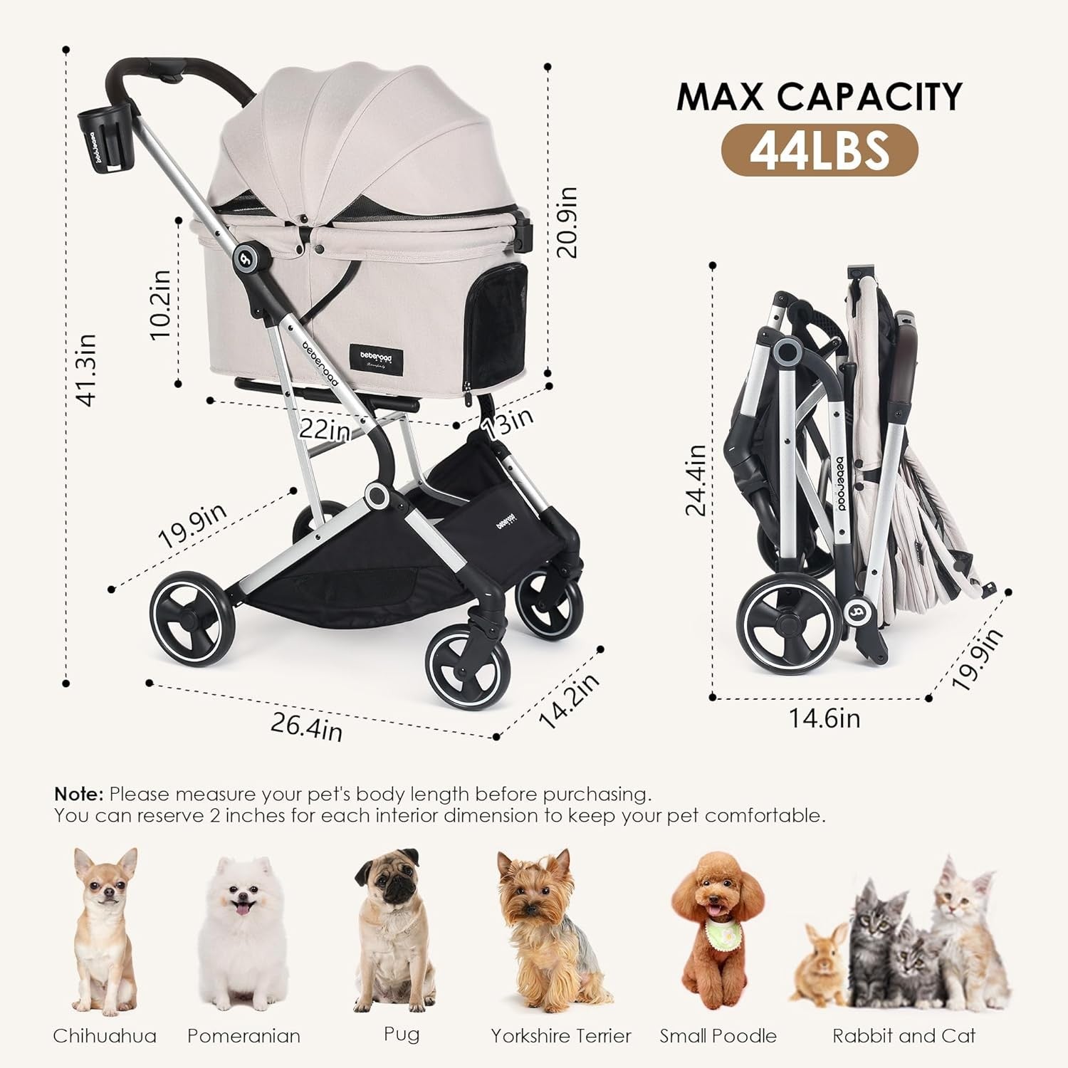 Luxury Pet Stroller Pushchair 4 Wheel Foldable Cup Holder Small Medium Dogs