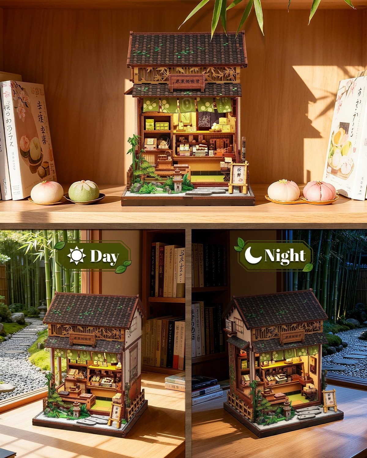 DIY Book Nook Kit Japanese Wagashi Shop LED Miniature Bookend Decor