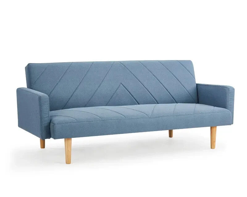 3 Seater Fabric Sofa Bed Blue Clic Clac Wooden Legs Chevron Design