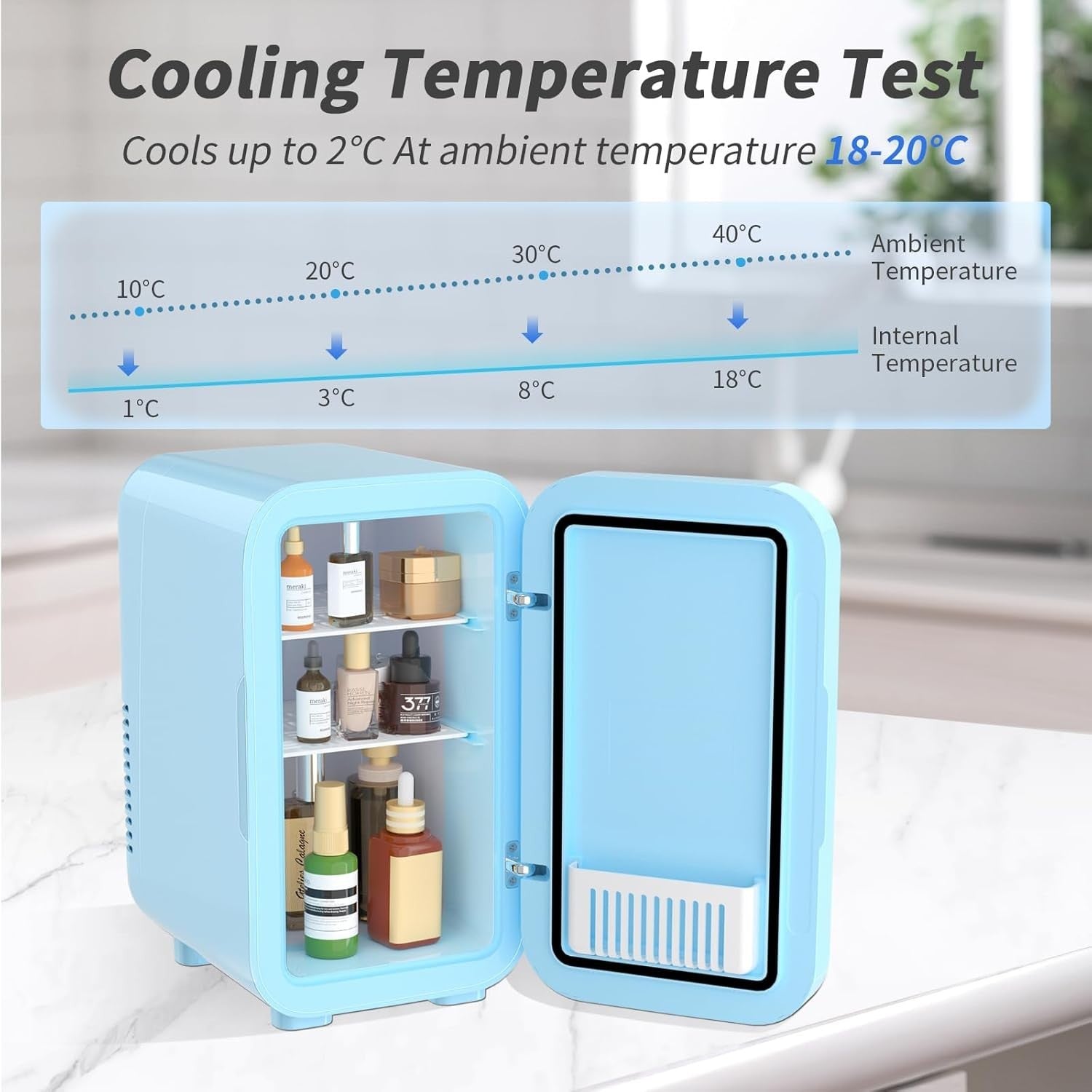 6L Mini Fridge Portable AC/DC Cooler Warmer Bedroom Skincare Blue