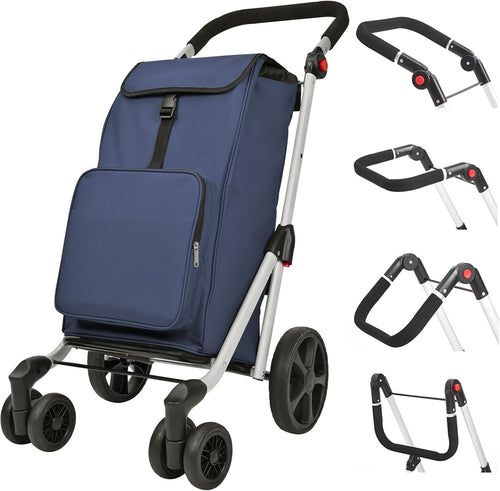 6-Wheel Folding Shopping Cart Trolley 45L Aluminium Insulated Bag Blue