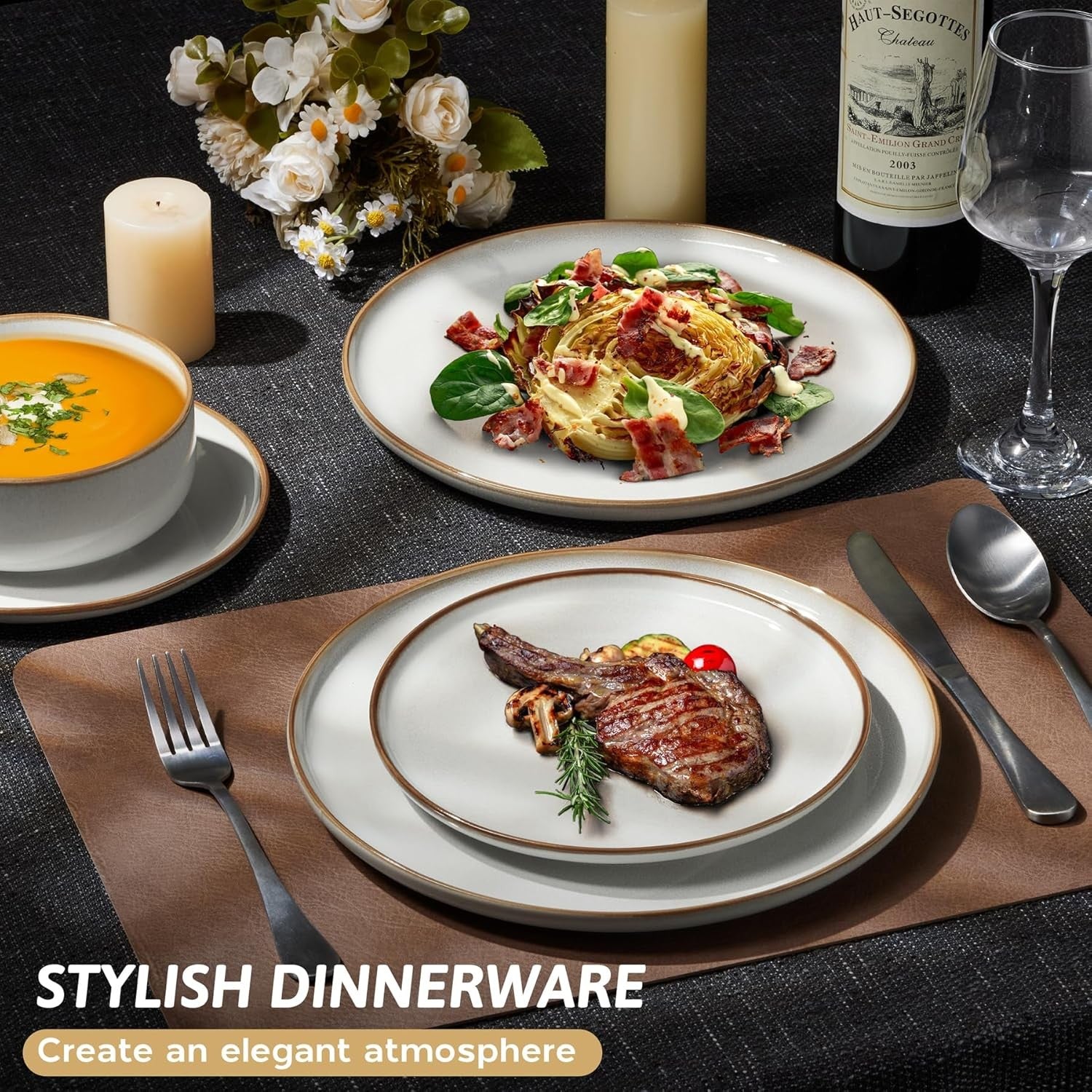 12 Piece Stoneware Dinner Set Plates Bowls Dishwasher Microwave