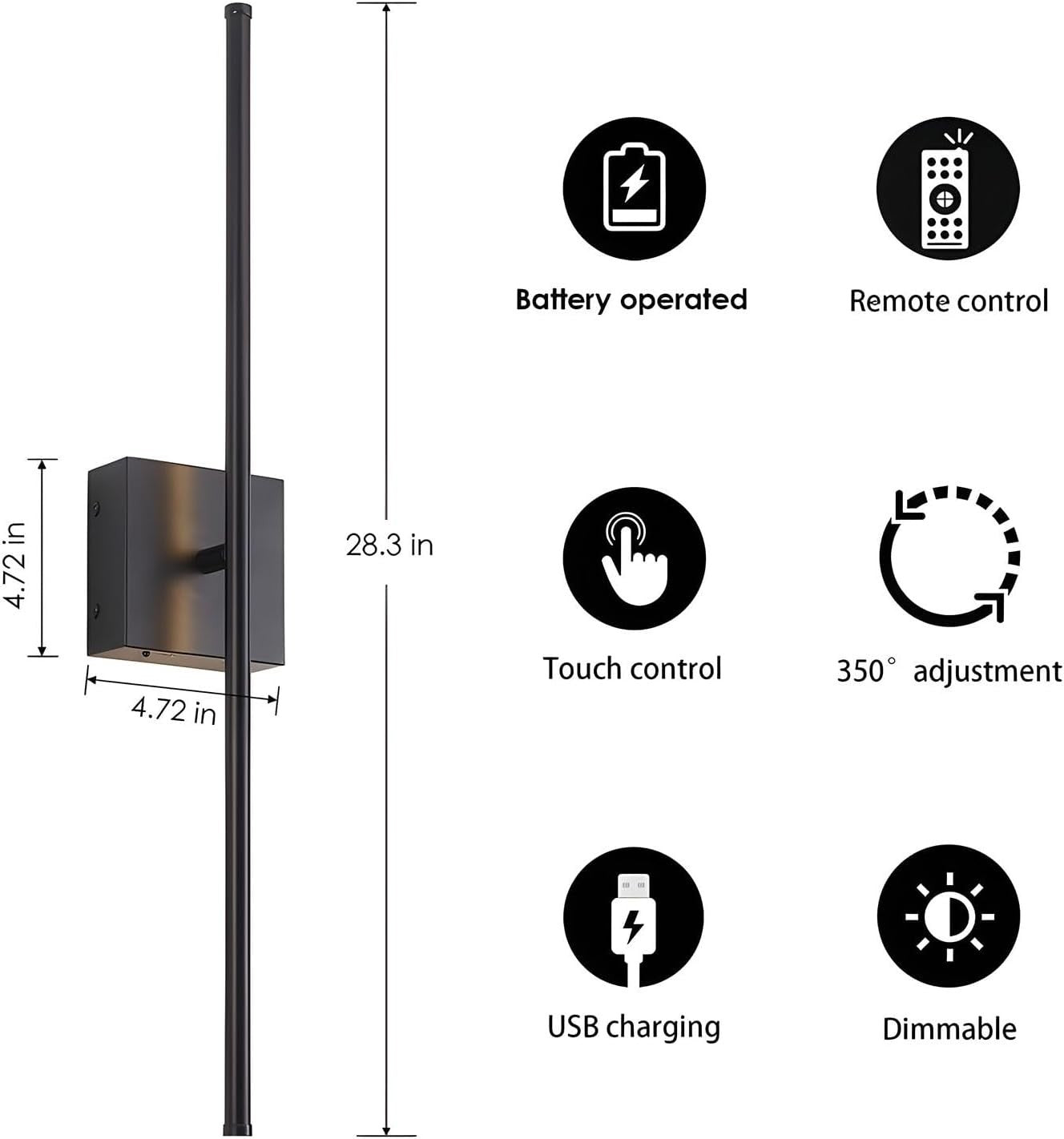 Battery Operated LED Wall Sconce Set of 2 with Remote, Dimmable, USB Rechargeabl