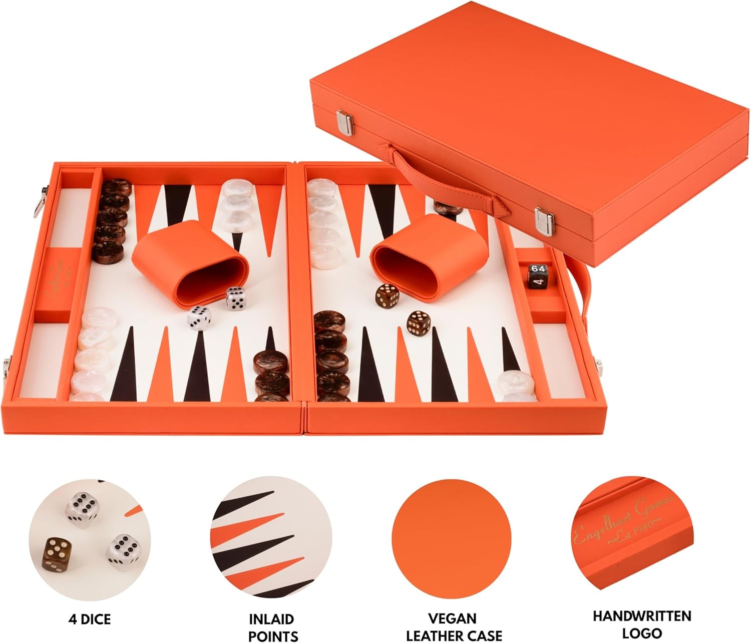 18” Luxury Backgammon Set Faux Leather Case Inlaid Board Travel Game