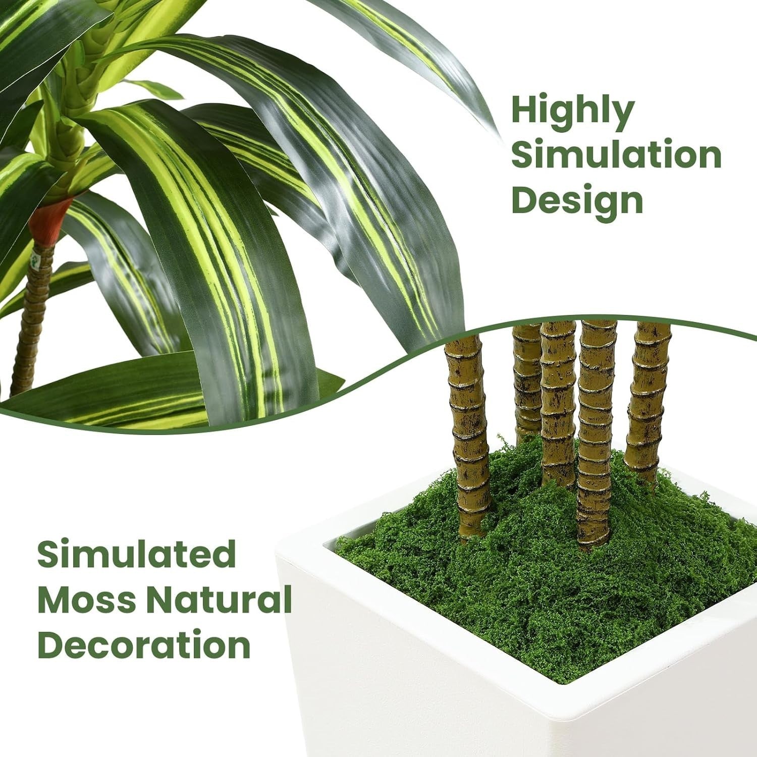 6FT Artificial Dracaena Tree with Tall White Pot Faux Indoor Outdoor Home Decor