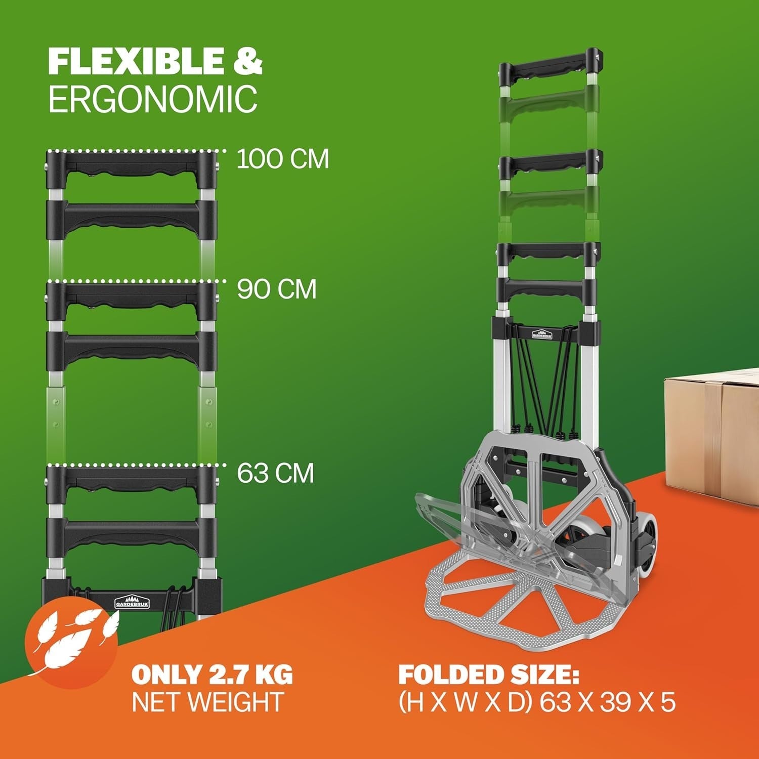 Foldable Aluminium Sack Barrow 80kg Load w/ Telescopic Handle & Solid Wheels