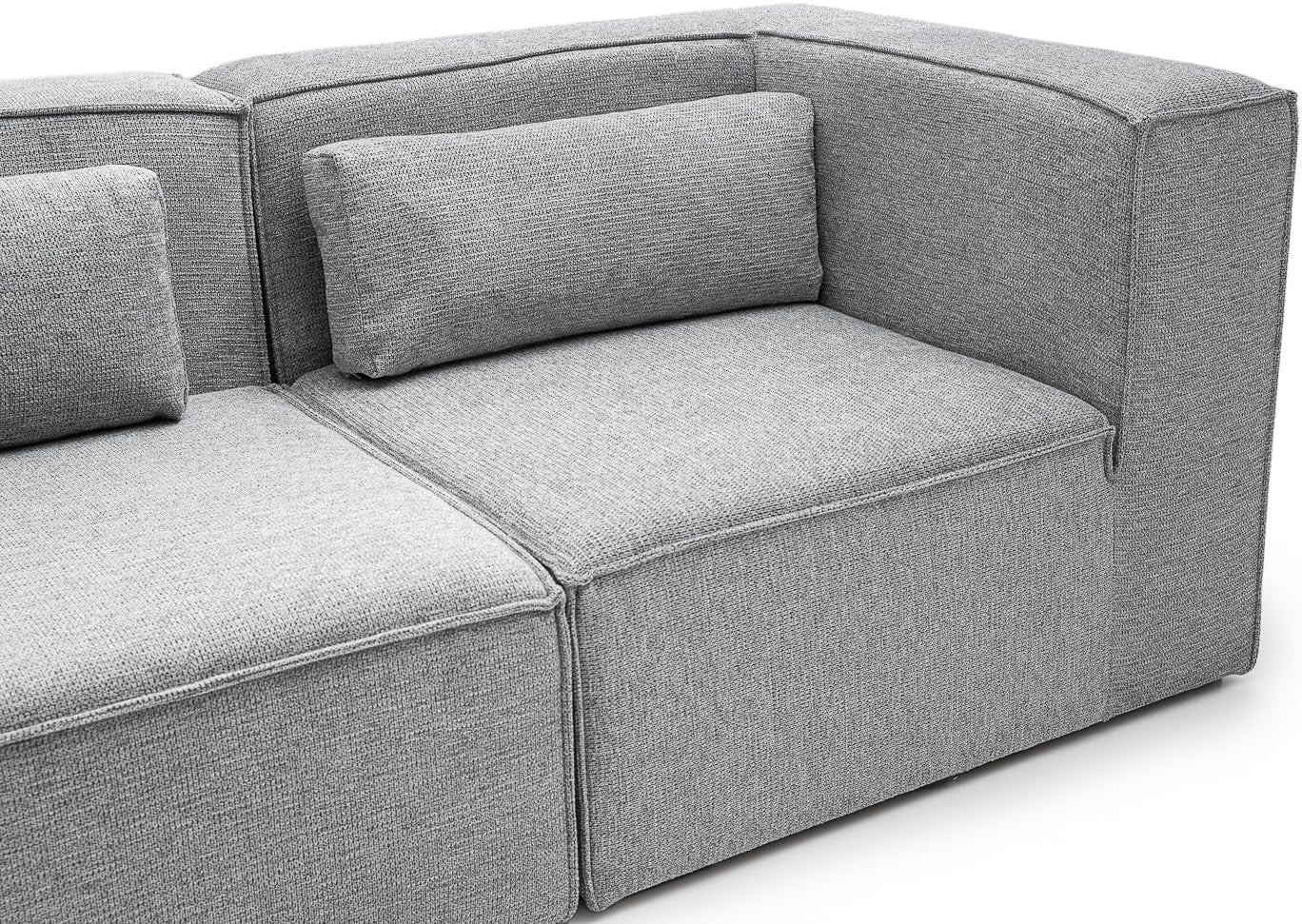Modular 4 Seater Sofa Basket Weave Fabric Deep Cushions Grey 282cm Wide