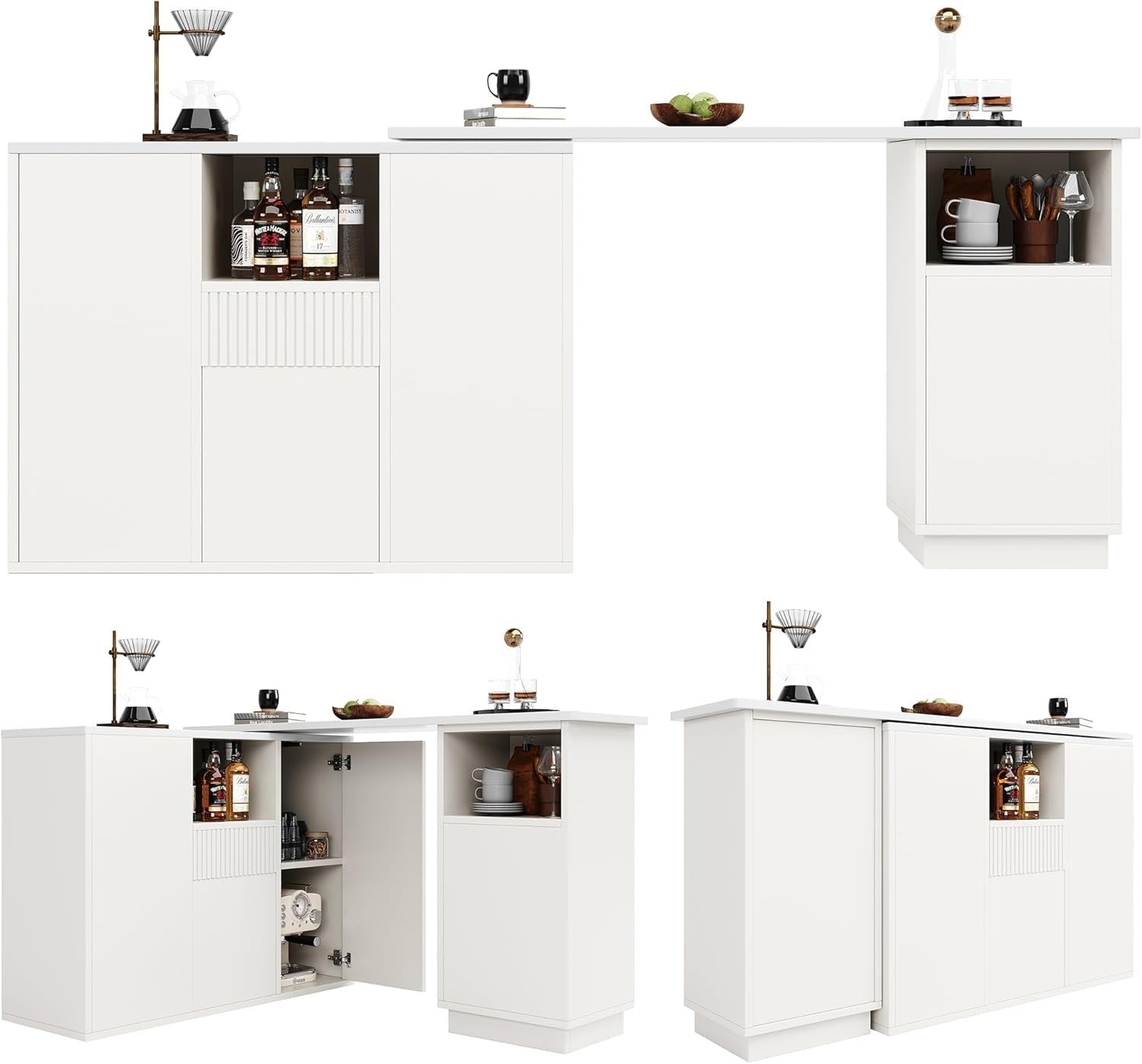 360° Swivel Extendable Kitchen Island Table with Marble Top & Storage