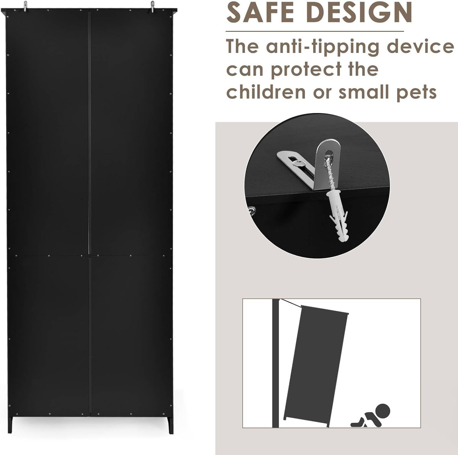 Tall Black 5-Tier Storage Cabinet with Doors, Adjustable Shelves, Freestanding