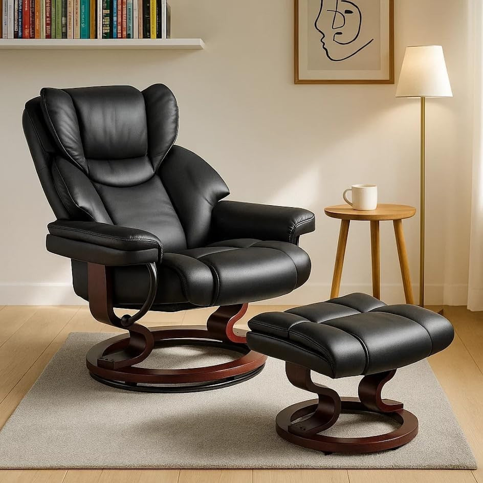 Recliner Armchair with Footstool Swivel PU Leather Chair Lounge Sofa