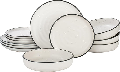 12pc Speckled Stoneware Dinner Set Plates Bowls Service for 4 Dishwasher Safe