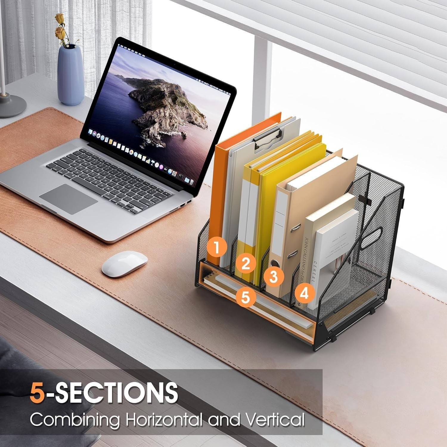 4-Tier Mesh Desk File Organizer | Vertical Folder & Paper Rack, Black