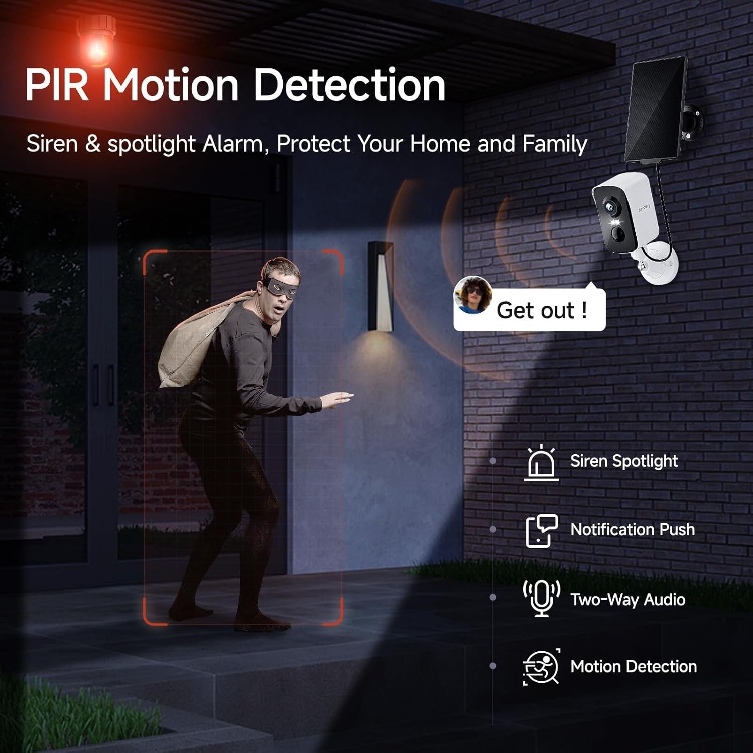 2K Solar Security Camera Wireless Outdoor WiFi 64GB AI Detection IP65