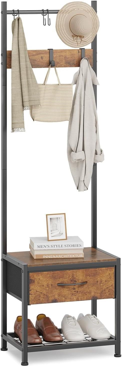Wall Mounted Oak Coat Rack with Shelf | 9 Hooks Wooden Hanger for Hallway
