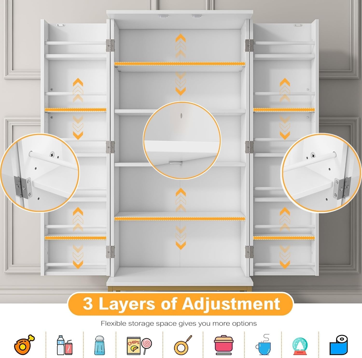 Kitchen Pantry Cupboard Cabinet Gold Adjustable Storage Organizer