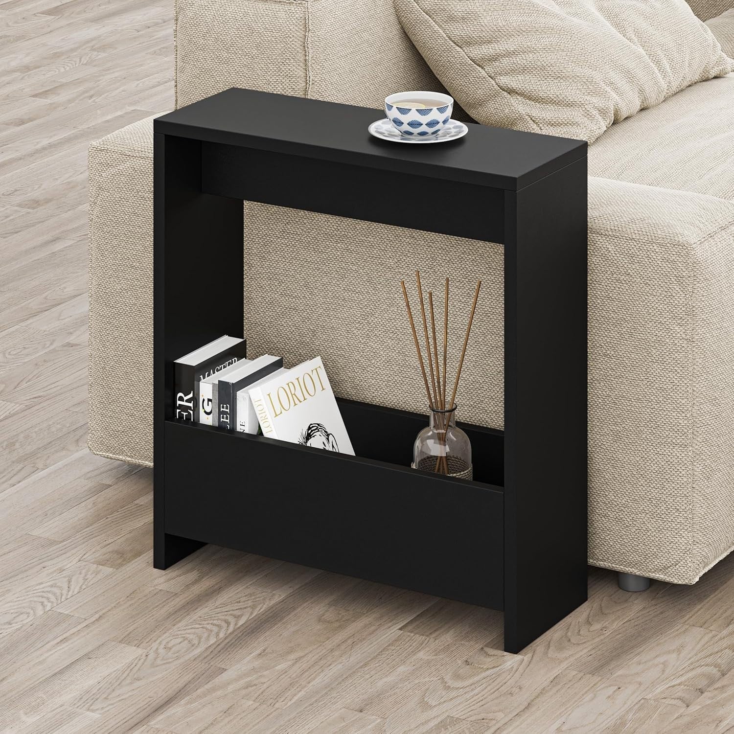 2-Tier Side Table with Magazine Rack, End Desk & Storage 55x20x60cm