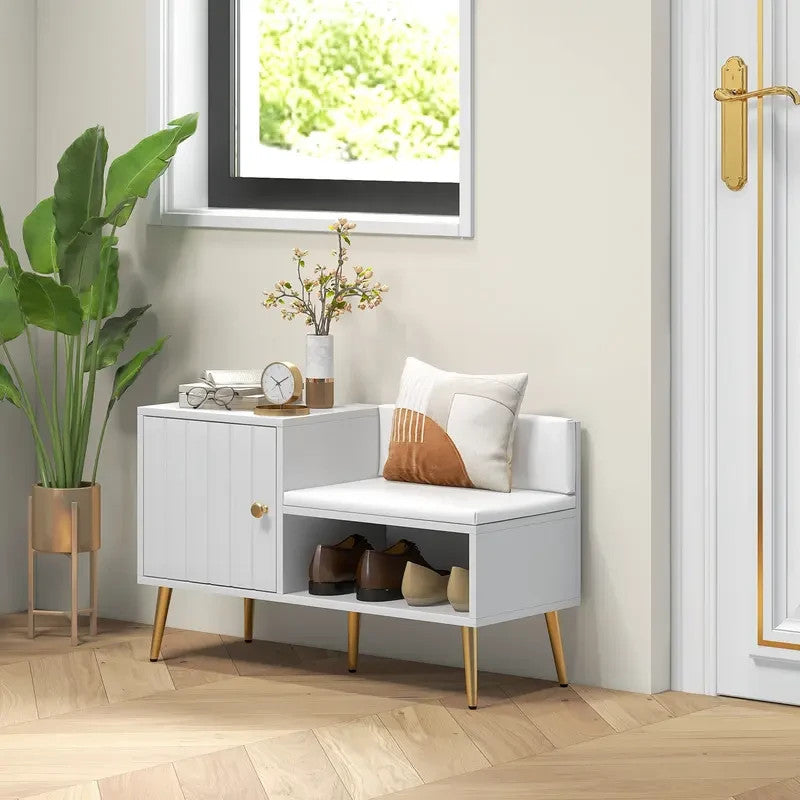 Shoe Storage Bench with Cushion & Cupboard | Hallway Entryway Cabinet