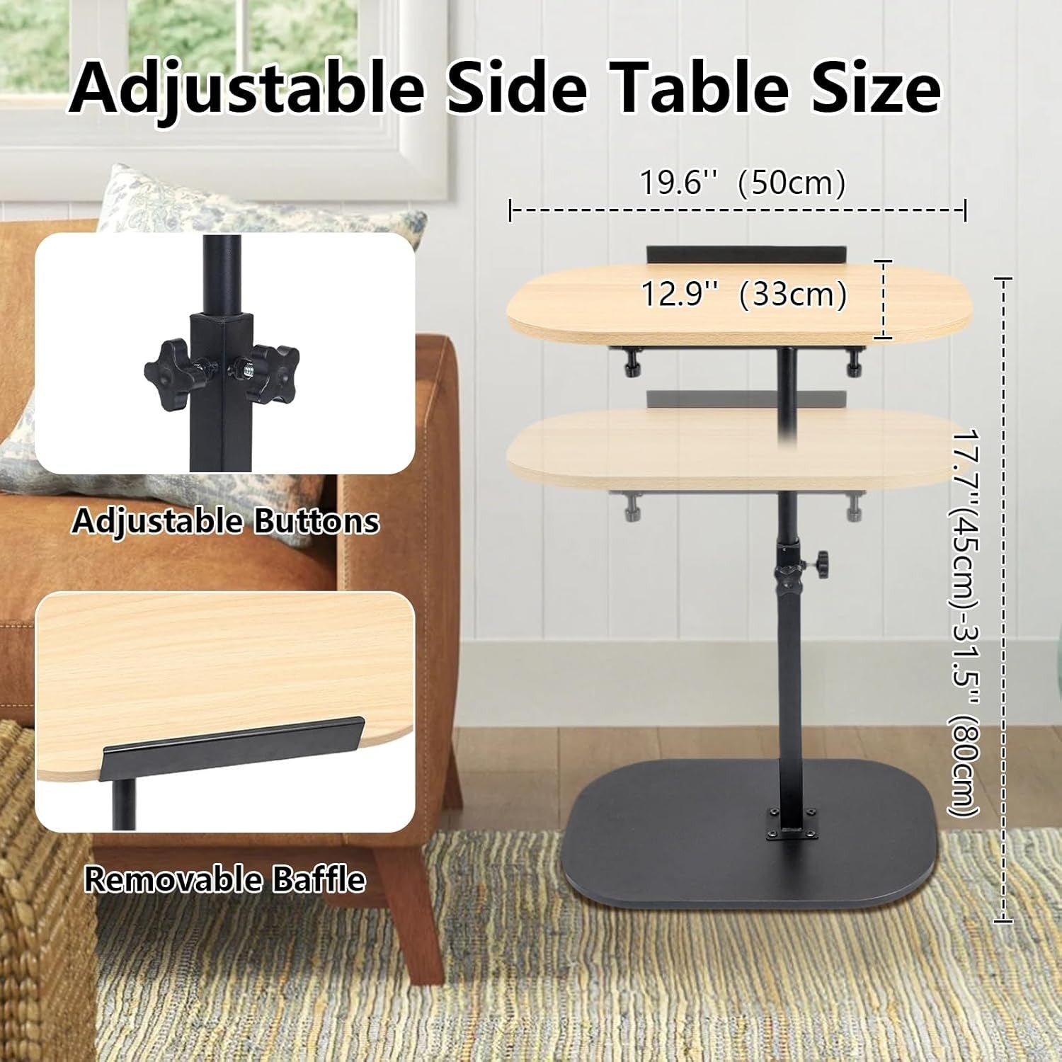 Wood Effect Sofa Laptop Side Table Adjustable Height Tilt Top C Shape Desk