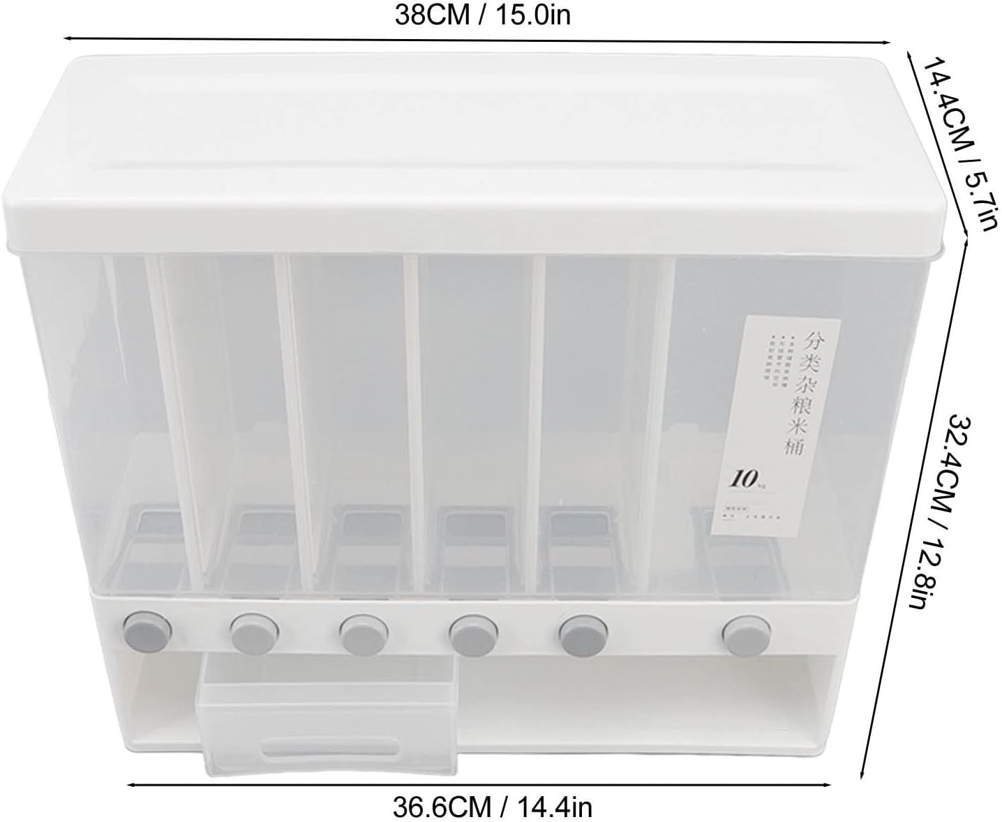 10L Wall Mounted Rice Dispenser 6 Grid Airtight Grain Storage Bin