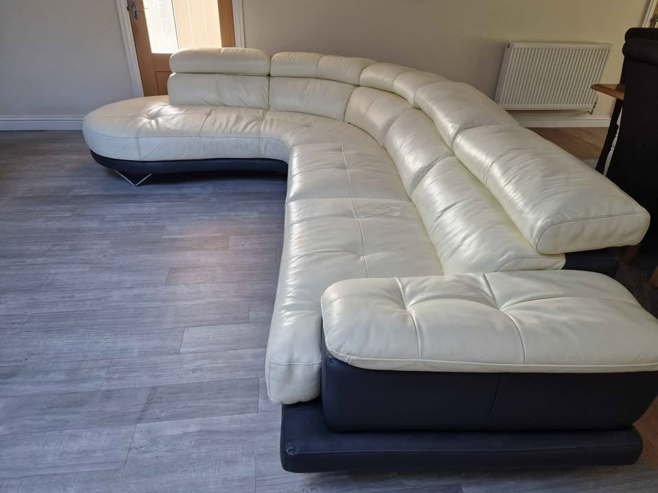 Cream/Black Leather Corner Sofa (PTP)