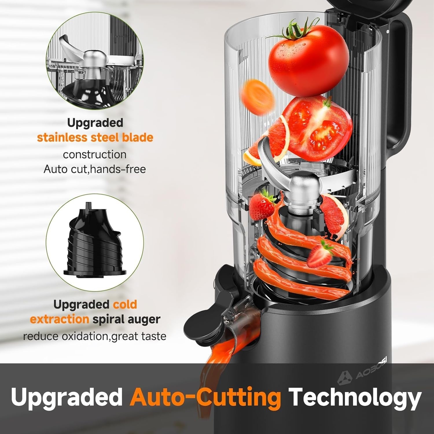 Cold Press Juicer 135mm Wide Chute Whole Fruit Slow 200W High Yield Safe