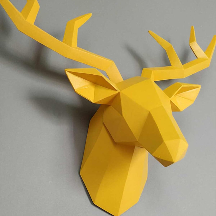 3D Yellow Deer Head Wall Sculpture Resin Stag Wall Art Decor