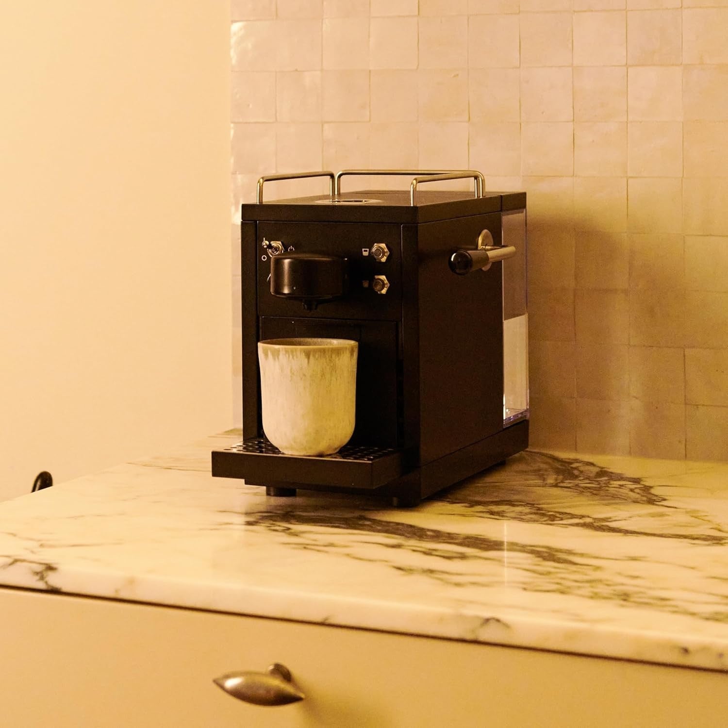 Stainless Steel Capsule Coffee Machine | 19-Bar Espresso, 1.2L Tank, Compact Blk