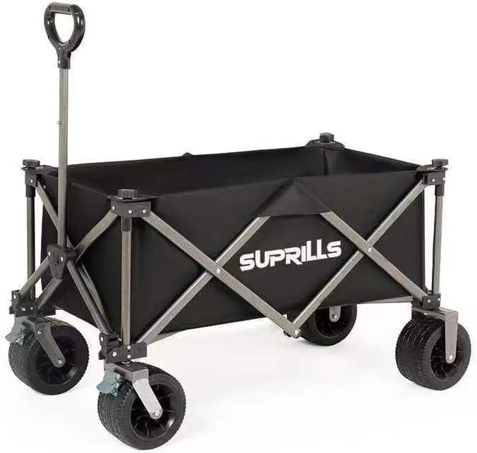 Heavy Duty Folding Festival Trolley 160L Wagon Cart 120kg Load Wide Wheels Black