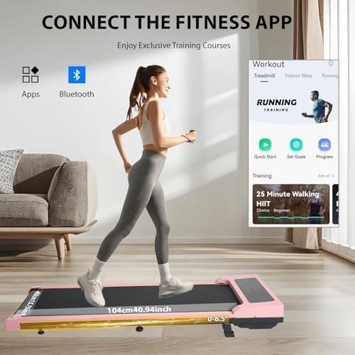 Under Desk Walking Pad 12km/h 2HP Foldable Treadmill Pink Incline Bluetooth Home